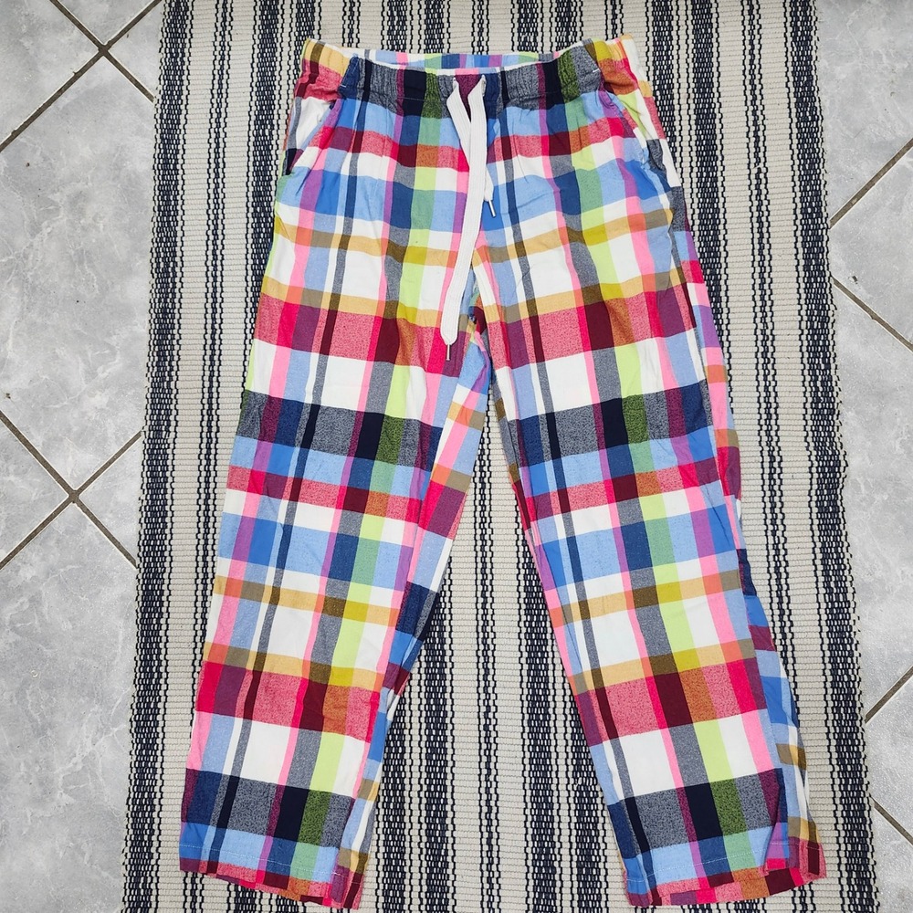 Aerie AEO Colorful Plaid Pajama Pants Rainbow Check Drawstring Pockets Large